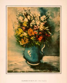 1941 Photolithograph Maurice de Vlaminck Flowers Blue Jug Daisies