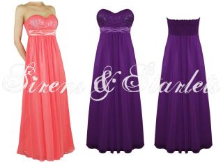 PURPLE STRAPLESS FLOATY CHIFFON MAXI PARTY COCKTAIL EVENING DRESS