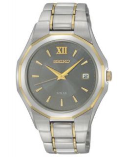 Seiko Watch, Mens Solar Two Tone Stainless Steel Bracelet 39mm SNE098