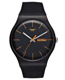 Swatch Watch, Unisex Swiss Dark Rebel Black Silicone Strap 41mm