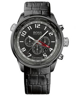 Hugo Boss Watch, Mens Black Leather Strap 44mm 1512740