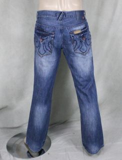 MEK Denim Jeans Mens Volos Med Blue Relaxed Bootcut Embroidered