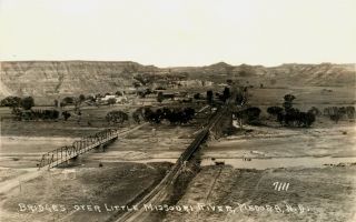 Medora North Dakota ND 1920s Real Photo Postcard 2 Bridges Little