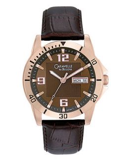 Caravelle by Bulova Watch, Mens Brown Croc Embossed Leather Strap