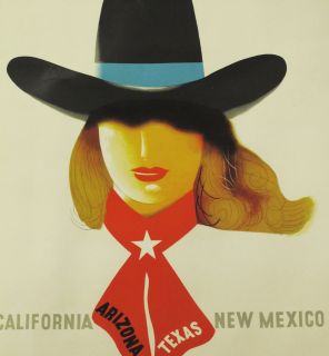 AMERICAN AIRLINES TRAVEL POSTER SOUTHWEST E MCKNIGHT KAUFFER COWGIRL