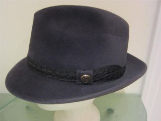 Vintage Mens Fedora Hat Beaver Imported Genuine Velour Fur Dark Grey