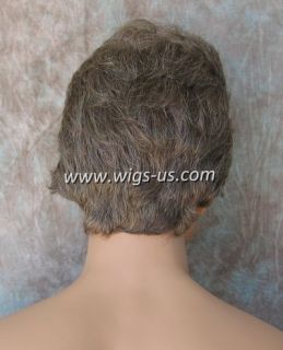 Mens Wigs Medium Brown with Gray Classic Wavy Style Wig