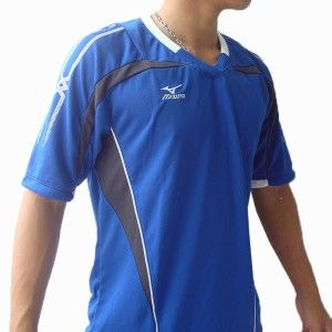 Mizuno Mens Soccer Volleyball Athletic Shirt V Neck Polyester Blue L