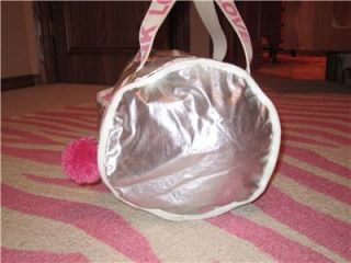 Victorias Secret Pink Silver Metallic Pom Pom Duffle Bag Travel Gym