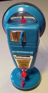 COLLECTIBLE TEAL BLUE PARKING METER COIN BANK W/ KEYS & WORKING LIGHT