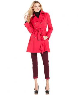 GUESS Coat, Belted Ruffle Front Trench   Womens Coats