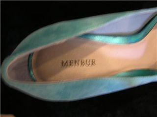 New Menbur Suede Leather Agua Blue Open Pump Shoes 6 5