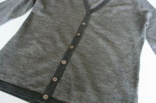 MENDOCINO Gray 100% Merino Wool Stretch Button Down Cardigan Sweater