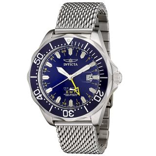 Invicta 6348 GMT Blue DIal Silver Mesh Bracelet Date Watch 