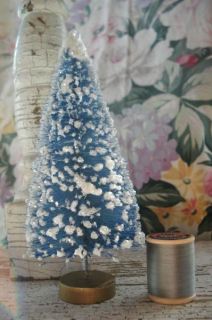 Vintage French Blue Mica Glitter Christmas Dollhouse Bottle Brush Tree