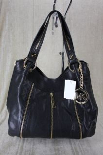 Michael Michael Kors Moxley Bag Tote in Black Leather Gold Zipper