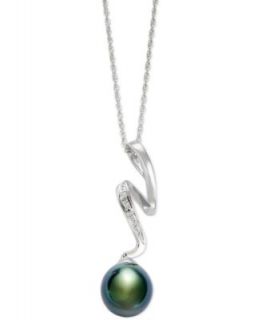 Sterling Silver Necklace, Cultured Tahitian Pearl and Diamond Accent