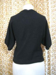 Anthropologie Womens Black 100% Wool Ruffle Trim Cardigan Sweater M