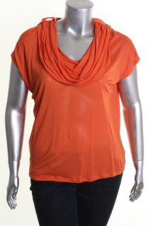 Michael Kors New Dark Orange Cowl Neck Short Sleeve Pullover Top Plus