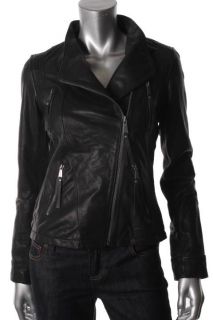 Michael Kors New Black Leather Lined Asymmetric Zip Up Motorcycle