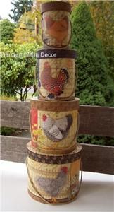 Nesting Country Rooster Decorative Storage Boxes Set of 4 Stacking