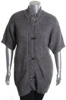 Michael Kors New Gray Waffle Hinge Clip Short Sleeve Cardigan Sweater