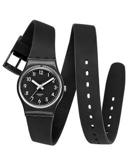 Swatch Watch, Womens Swiss Lady Black Black Silicone Wrap Around