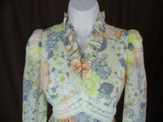 Vintage Act I Dress Sz 7 Floral Boho Victorian Lace Tie Ruffles