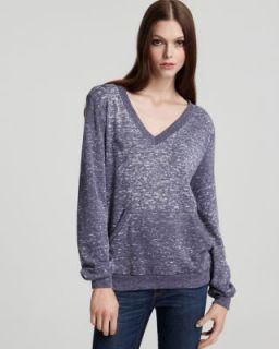Michael Stars New Purple Fleece Long Sleeve V Neck Sweatshirt Top XS