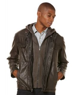 Perry Ellis Jacket, Faux Leather Jacket with Hood