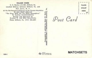 Milford PA Village Diner Automobile Postcard