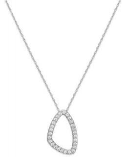 Diamond Necklace, Sterling Silver Diamond Asymmetrical Oval Pendant (1