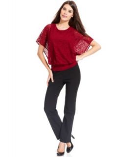 Alfani Long Sleeve Lace Blouson Top & Tummy Control Skinny Pants