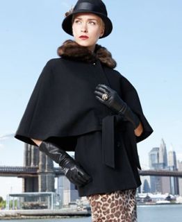 Betsey Johnson Coat, Faux Fur Collar Belted Cape