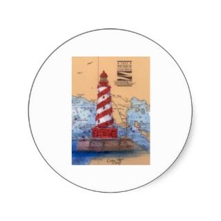 White Shoals Lighthouse MI Nautical Chart Art Peek Round Sticker