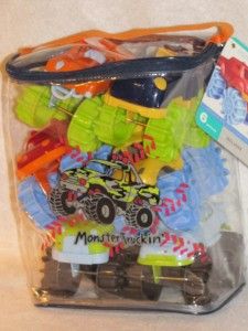 Set of 6 Mini Monster Trucks for Toddlers w Carry Pouch