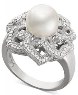 Sterling Silver Ring, Cultured Freshwater Pearl and Diamond (1/5 ct. t