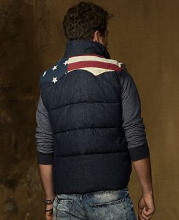 Denim & Supply Ralph Lauren Vest, Denim Flag Patch Down Vest   Mens