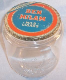 Vintage Ben Milam Cigar Glass Humi Jar Humidor Texan