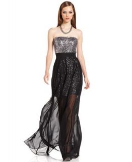 MM Couture Dress, Strapless Straight Sequin Chiffon Maxi