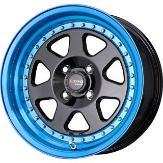 Drag Wheels DR 27 15x7 4x100 +10 Black Blue Lip Rims 240sx Miata Eg Ek