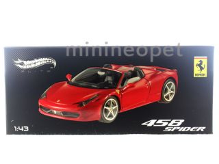 Hot Wheels Elite W1182 Ferrari 458 Italia Spider 1 43 Diecast Red