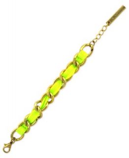 BCBGeneration Bracelet, Gold Tone Neon Yellow Cord Chain Link Bracelet
