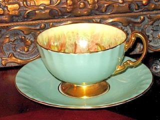 Aynsley Sage Tea Cup and Saucer HP Fruit Teacup D Jones