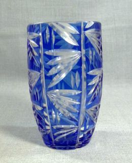 Art Deco Bohemian Loetz Intaglio Cobalt Blue Cut to Clear Crystal