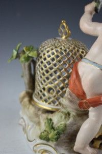 Antique Meissen Porcelain Figurine Putty Cupid with Birds and Cage