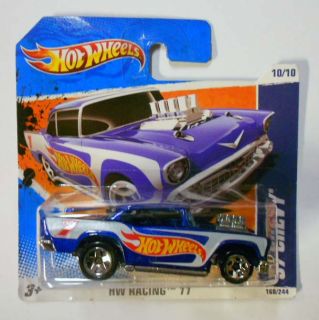 HOT WHEELS 2011 #160 HW RACING 57 CHEVY BLUE W/ 5SPS & RACING TAMPO