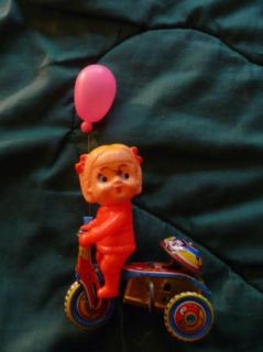 Nice Vintage Japan Boxed Girl on Tricycle Working Wind Up Tin Litho
