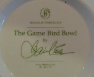 Franklin Porcelain The Game Bird Bowl Fine Porcelain