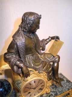 Fine Gilt Bronze Marble Copernicus Clock Astronomy Cosmos Lawyer